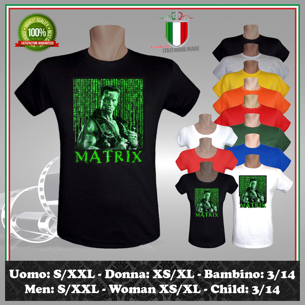 T-SHIRT MATRIX ISPIRATA FILM COMMANDO ARNOLD SCHWARZENEGGER UOMO
