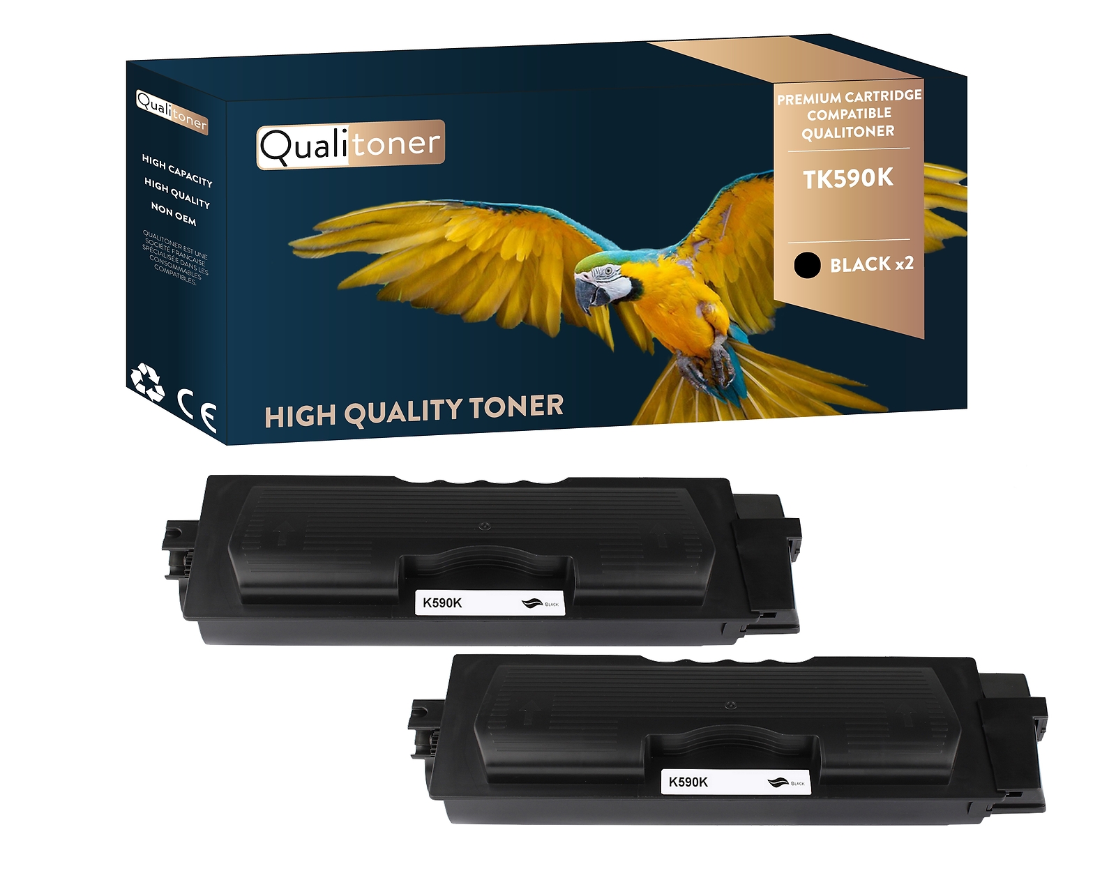 Toner TK590K Noir QUALITONER pack de 2 pour imprimantes Kyocera