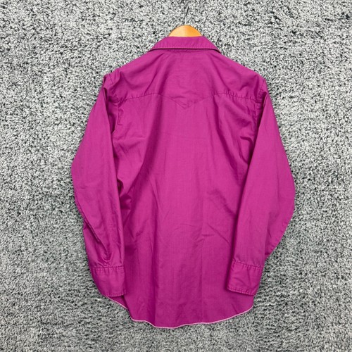 Vintage H Bar C Shirt Mens Large Magenta Pearl Snap Button Western Ranch 70s L - Picture 10 of 11