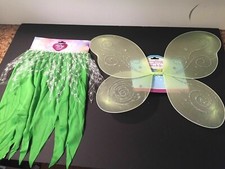 New 2 pc Fairy Accessory Set Wings Skirt Green Sparkles One Size Kids