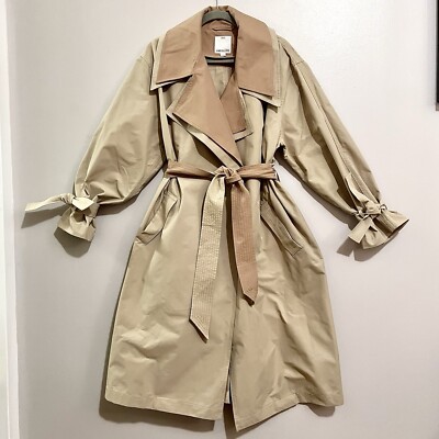 NWOT RARE C/MEO Collective Elsewhere Dual Lapel Trench Coat in Beige MSRP$360