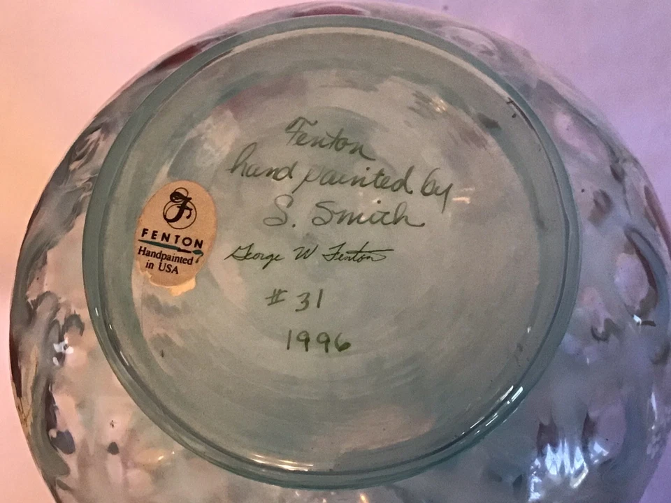 Fenton art glass hand painted blush rose on opaline "Limited Edition" #31 - Image 4 of 4