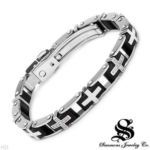 SHR & SIMMONS Gents Cross Bracelet With Genuine Diamonds Crafted Stainless Steel - Picture 1 of 2