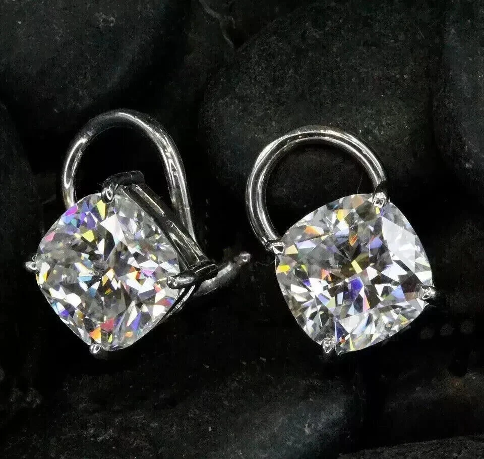 3Ct Cushion Cut Lab Created Diamond Stud Women's Earrings 14K White Gold Plated - Image 2 of 3