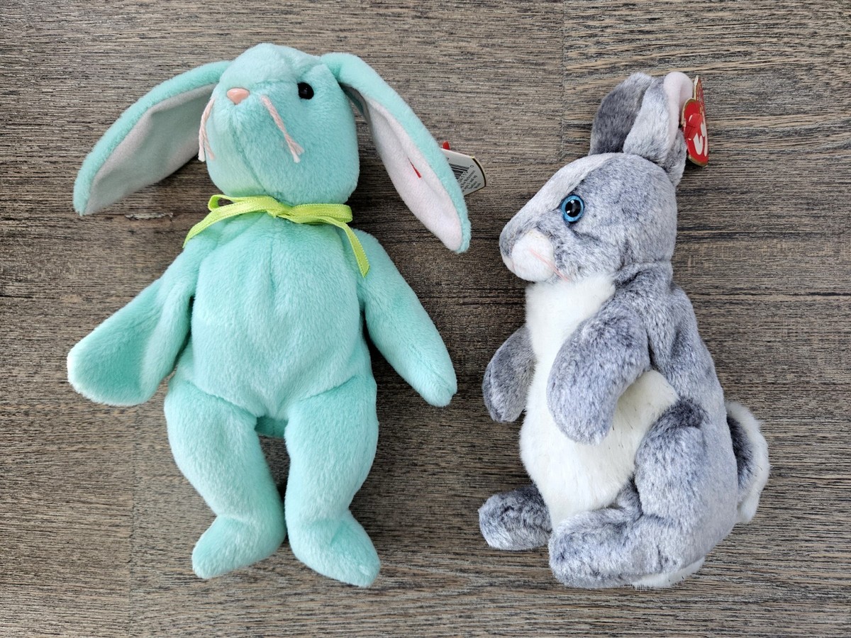 Ty Beanie Baby Hopper Bunny DOB August 7, 2000 & Hippity Rabbit