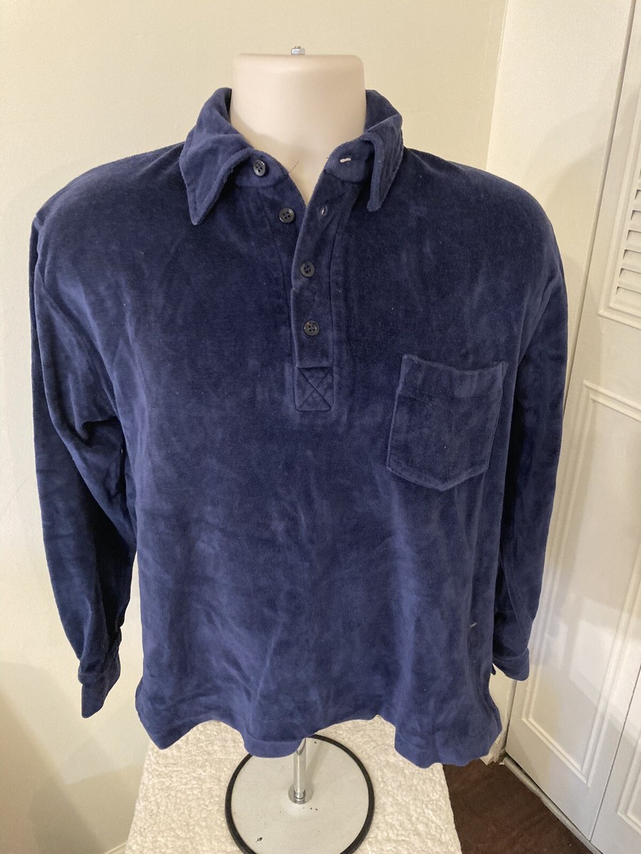 Vintage 1970s Thane Men’s Navy Blue Velour Pullover-Size L