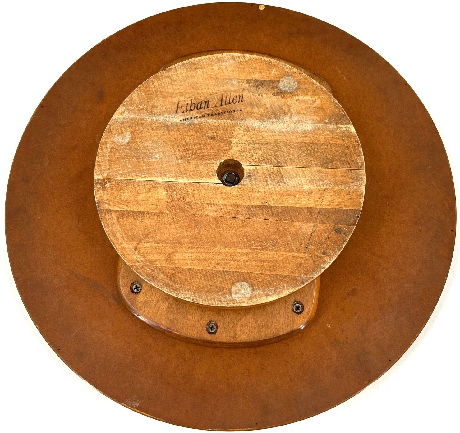 VINTAGE Ethan Allen American Tradition Wood Formica Lazy Susan w/ Glass Top 20"