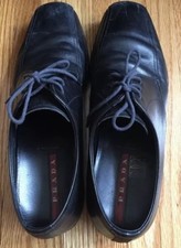 Authentic Prada Men’s Black Leather Laceup Dress Shoes Sz 7 Made In Italy
