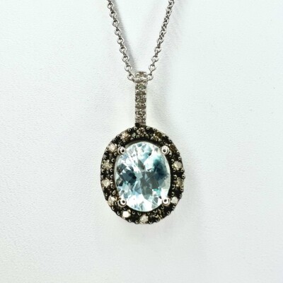 EFFY 14K WHITE GOLD AQUAMARINE AND DIAMOND NECKLACE