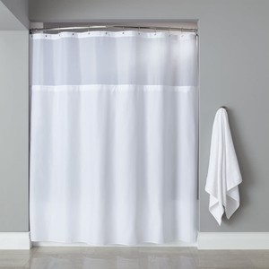 KSC White Hotel Sheer-Top Shower Curtain, Waffle Weave Check Fabric ... Image is loading KSC-White-Hotel-Sheer-Top-Shower-Curtain-Waffle-