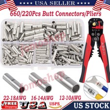 660PCS Bare Copper Ferrule Wire Crimp Butt Connectors 22-10 AWG Terminals Pliers