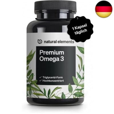 Premium Omega 3-120 Kapseln - 1000 mg Fischöl pro Kapsel mit EPA und DHA - 