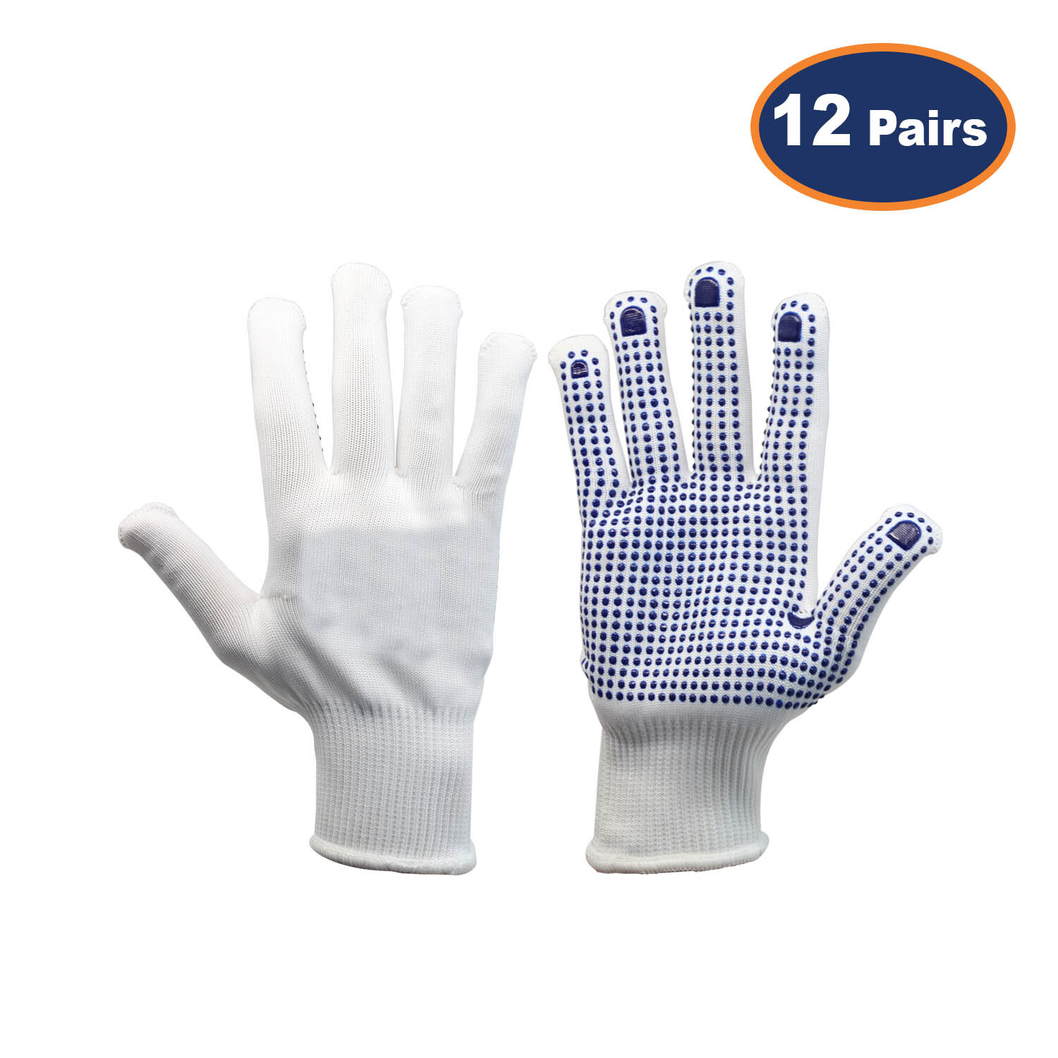 Polka Dot Gloves Small Size White/Blue Grip Breathable Workshop Work Glove 12Pcs