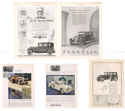 5 Different Magazine Ads from DEFUNCT AMERICAN CAR COMPANIES, 1924-1931