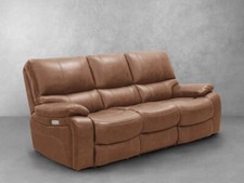 Abbyson Braymor 86" Leather Power Reclining Sofa Camel Brown Headrest & USB Port