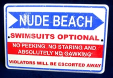 NUDE BEACH - *US MADE* Embossed Sign - Man Cave Garage Bar Yard Patio Wall Decor