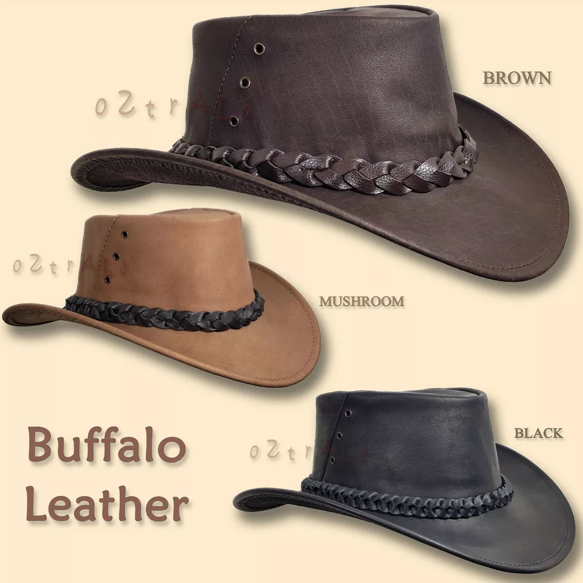 oZtrALa】HAT Jacaru BUFFALO Leather Australian OUTBACK Cowboy Mens