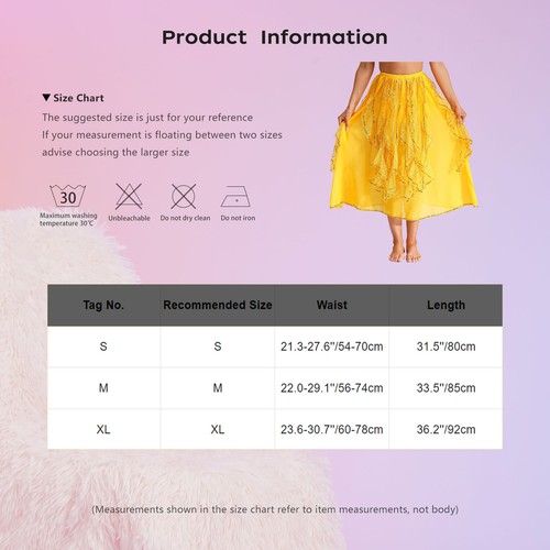 Women Girls Belly Dance Chiffon Skirt Gold Trim Sequin Long Skirt Dancewear - 第 32/84 張圖片