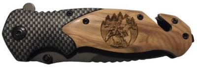 Handmade Howling Wolf Engraved 8'' Blade Folding Pocket Knife Custom Design