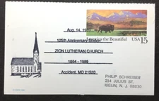 US Postal Card Special Event Cancel - Zion Lutheran Church Accident, MD