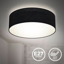 Ceiling Light Flush E27 Lamp Fabric Shade IP20 Bedroom Living Room 30cm Black