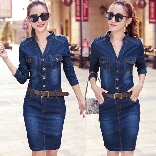 Womens Denim Bodycon Slim Fit Belt 