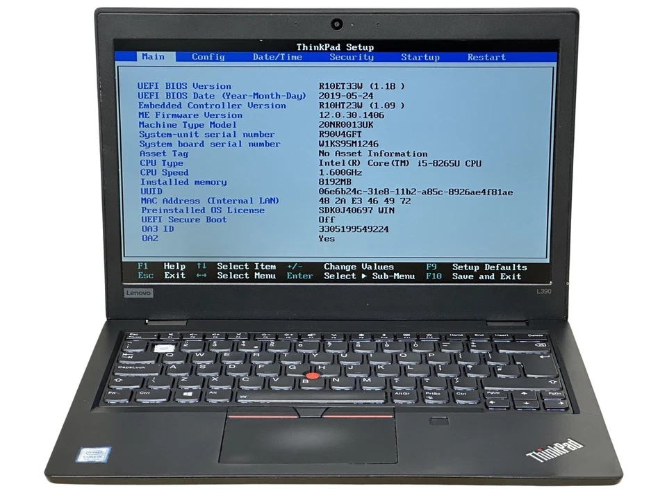 Lenovo ThinkPad L390 13.3" Quad i5 8265U 8GB RAM 256GB NVMe WIFI HDMI Laptop LE3 - Image 2 of 4