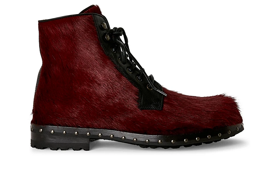Dolce and Gabbana Maroon Calf Leather Boy's US 1 Pony Hair Combat Boots (0043) - Image 4 of 4