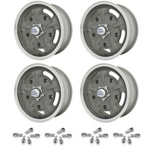 Set Of 4 15 X 5-12 Vw Bug 5 Lug Gun Metal Grey Empi Corsa Wheels Lug Bolts