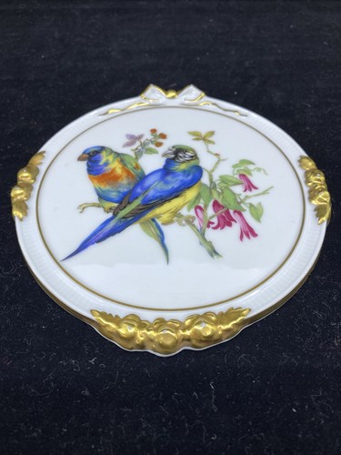 Antique AK Kaiser W Germany Porcelain Wall Panel Parrot 5.25” Gold Trimmed - Picture 6 of 12