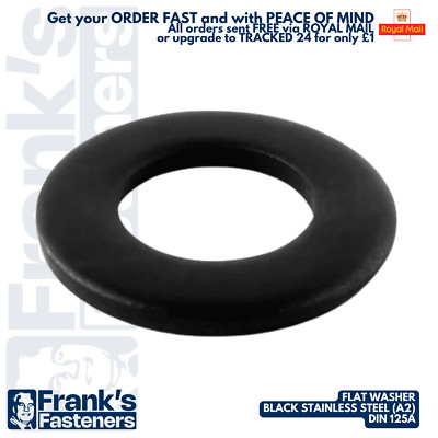 M12 ( 12mm) FLACHE UNTERLEGSCHEIBE FORM A   SCHWARZ A2 304 EDELSTAHL   DIN 125A