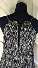 M&S Woman Black/White  Print Halter Chain Chiffon Lined Maxi Dress 14