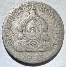 1931 Honduras 5 Centavos, VG Reverse Damage