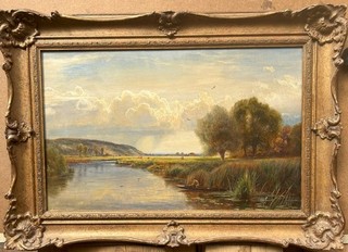 19th Cen. A FISHERMAN IN A PUNT ON A RIVER Sig.W Breeden Antique oil Painting