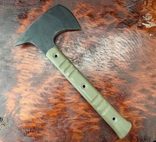 Ben Tendick BRT Bladeworks Peregrine Tomahawk Pack Axe, 4140, Green G10, Kydex