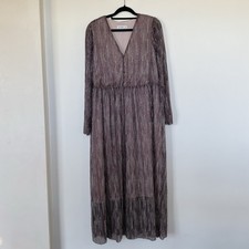 Gallery Metallic Stripe Maxi Dress UK 8 EUR 36 Pink Long Sleeve