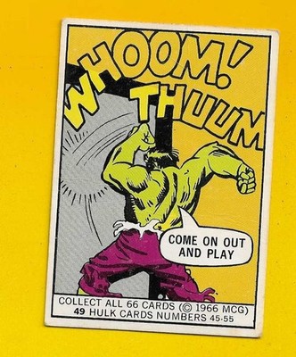 76989  1966 Donruss Marvel Super Heroes #49 Come on Out and Play HULK CREASED