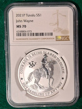 Very Nice 2021 Tuvalu John Wayne 1oz .999 Silver Coin MS70 - K1350