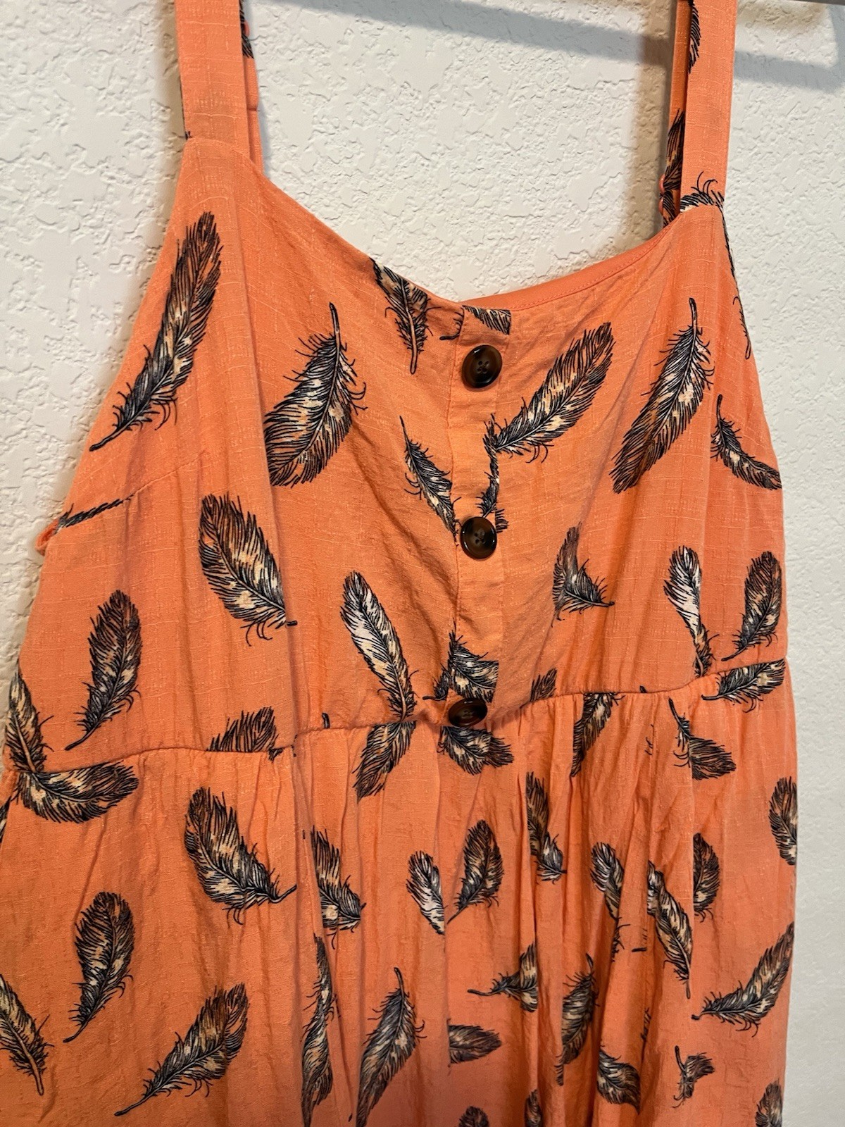 Torrid Sundress Women’s 2 Plus Orange Feather Sleeveless Jumper Midi Lined BOHO-image