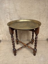 Vintage Barley Twist Folding Table With Brass Tray Top