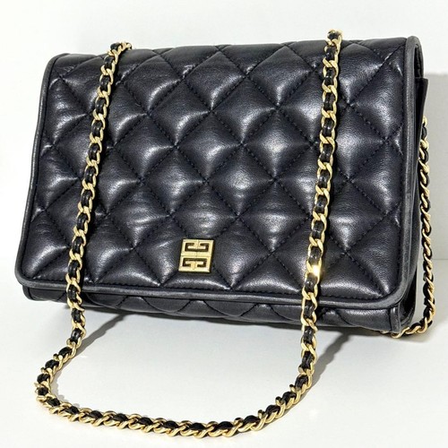 Givenchy Chain Shoulder Bag Quilted Black Leather From Japan