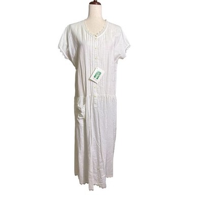 NWT Vintage Paper White Linen Dress 1987 Lace Trim Cottagecore Midi Size 10