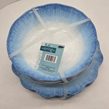Hobby Lobby 4 Ocean Blue Cereal Bowls and 4 Salad Plates Scalloped Melamine