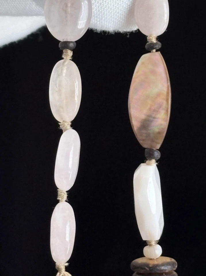 Collar Silpada Plata Rosa Cuarzo Palma Madera Seda N1819 Declaración Foto 3 de 4