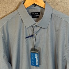 Nautica Mens Performance Super Shirt Slim Fit Blue White Stripe XL 17-17.5 34/35