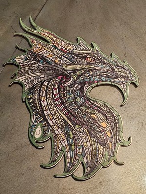 Quordle Puzzle Green Dragon Head Wooden Puzzle A3 Open Box New