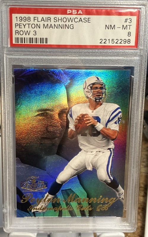 1998 FLAIR SHOWCASE ROW 3 #3 PEYTON MANNING ROOKIE RC PSA 8 HOF