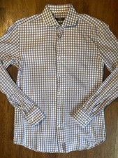 Hugo Boss 15.5/33 Slim Fit Blue Lavender Check Button Up Long Sleeve 100 Cotton