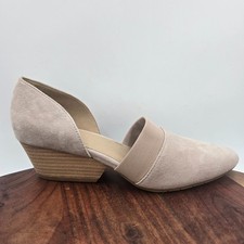 Eileen Fisher Hilly Pump Shoes Womens 9 Beige Nude Suede Dorsay Chunky Heel