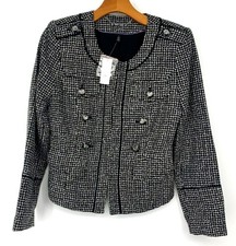 White House Black Market Womens Black White Tweed Moto Designer Jacket Size 2